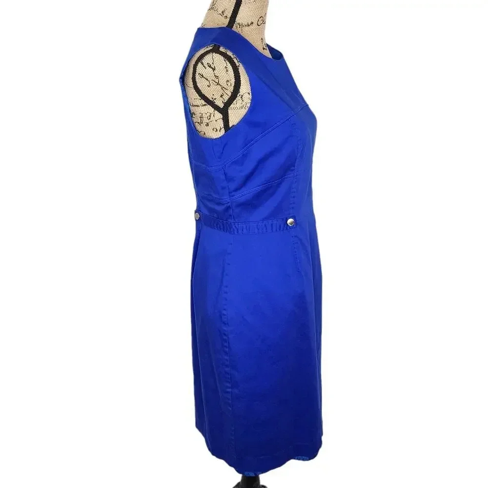 CALVIN Klein Womens Button Tab Cotton Canvas Pencil Dress Size 12 Royal Blue - Picture 2 of 13